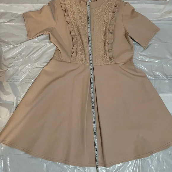 NWT ASOS Lace Panel Fit & Flare Dress Soft Taupe Beige/ Nude Beige Size US 12 - Picture 9 of 16